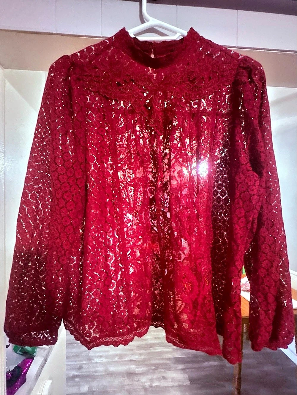 Torrid Mixed Lace High Neck Top Lace High Neck Top in Red Size 2X NWT